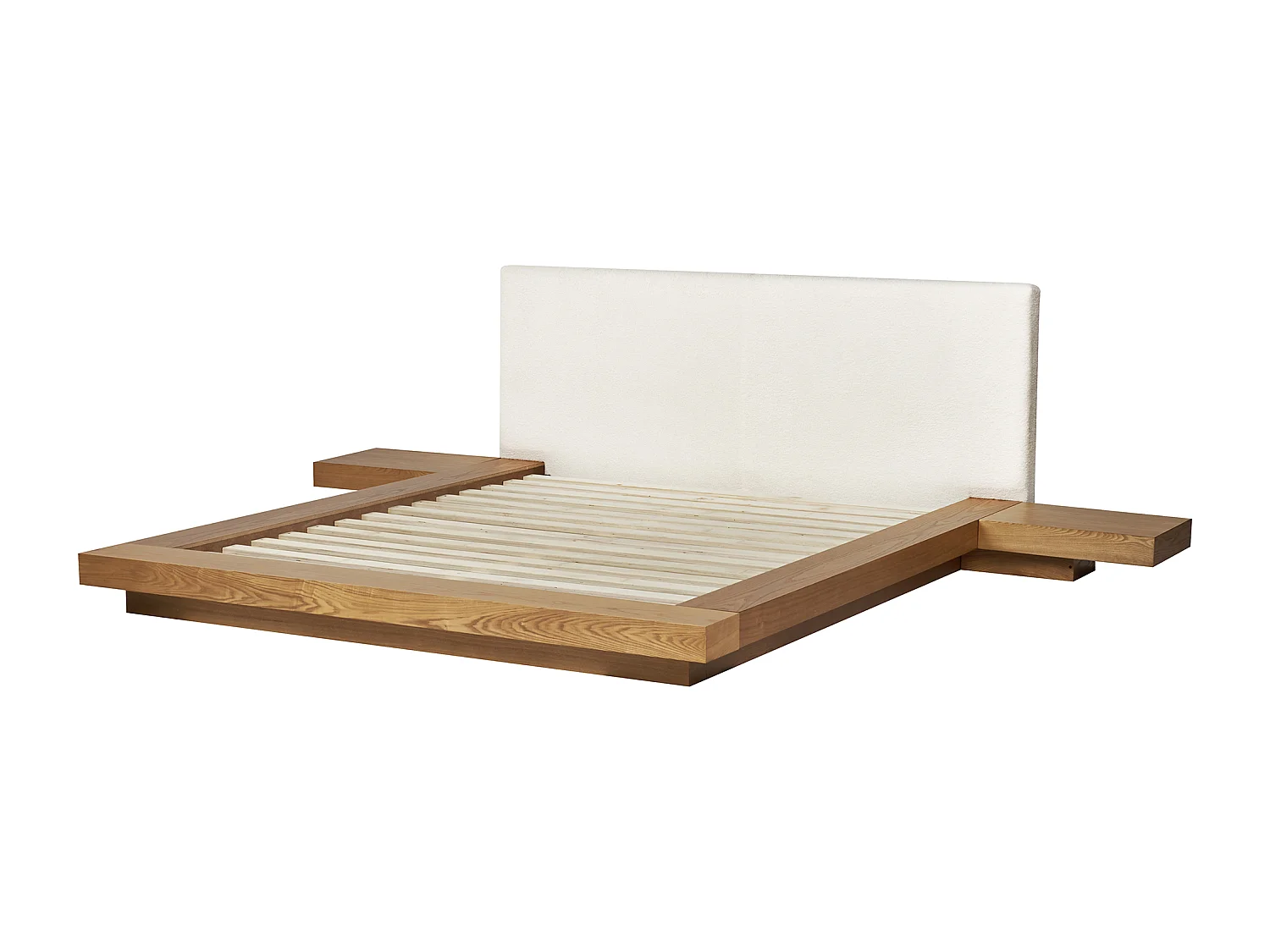Bed met LED-verlichting Bouclé ZEN 160 x 200 cm LED Natuurlijk essenhout