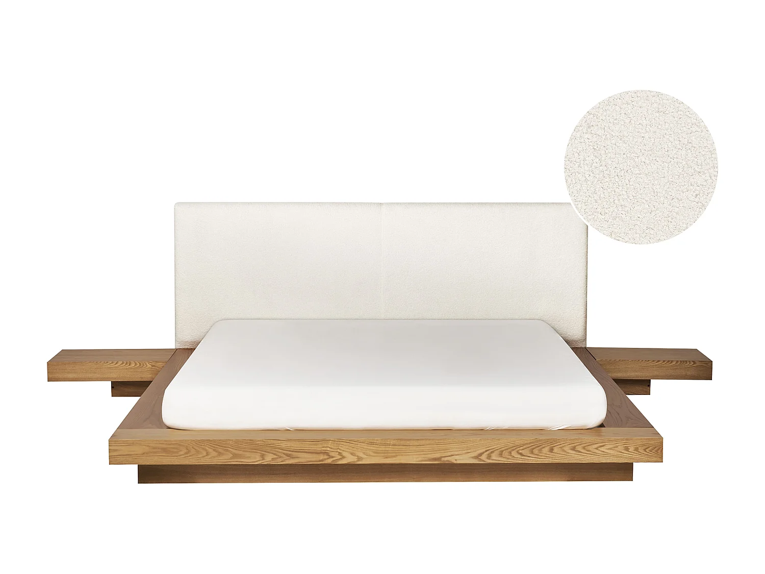 Cama LED Bouclé ZEN 160 x 200 cm LED Fresno natural