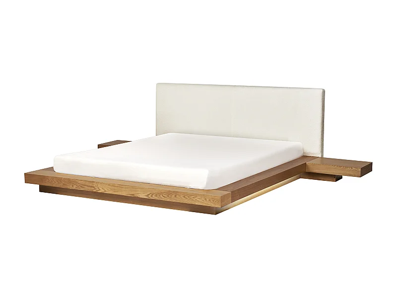 Bett mit LED Bouclé ZEN 160 x 200 cm LED Naturfarbene Esche