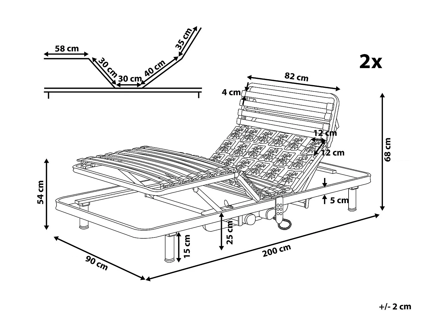 Lot de 2 sommiers électriques réglables MOON 180 x 200 cm Gris foncé