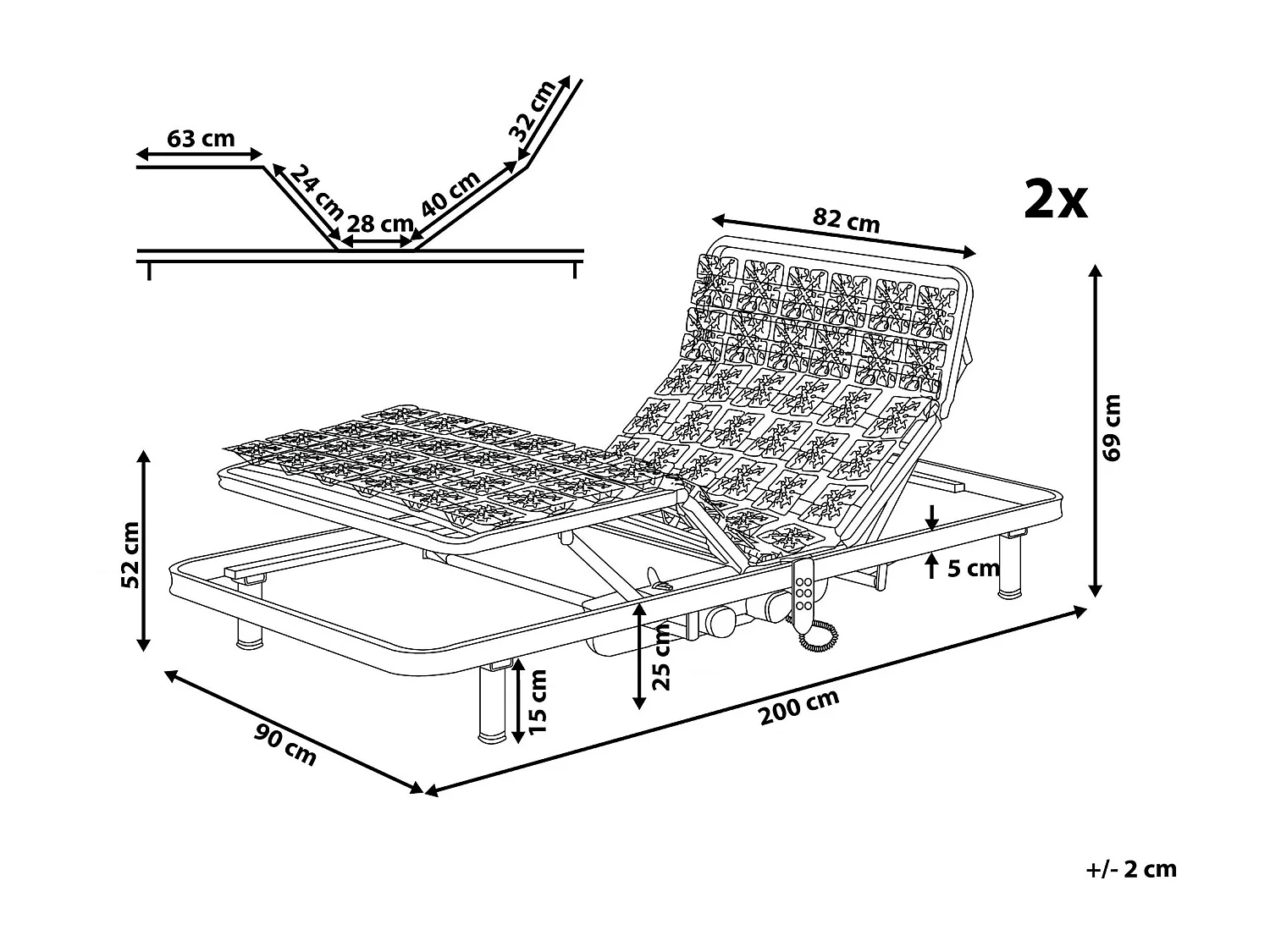 Lot de 2 sommiers électriques réglables STAR 180 x 200 cm Gris clair