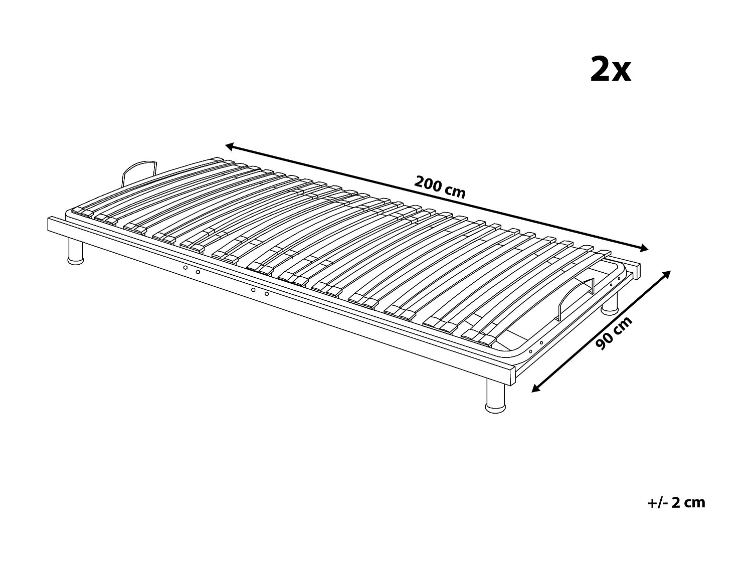 Praktischer, doppelter Lattenrost manuell verstellbar aus Holz 90x200 cm Comfort