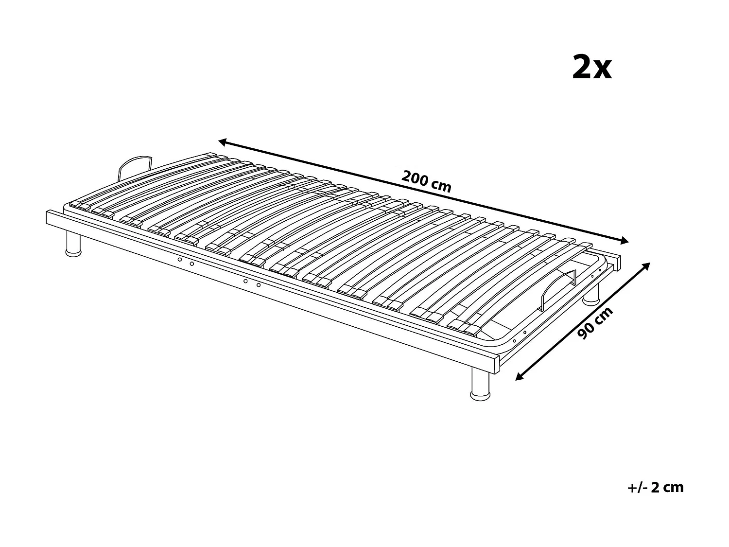 Praktischer, doppelter Lattenrost manuell verstellbar aus Holz 90x200 cm Comfort