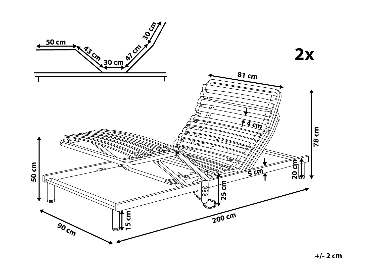 Praktisches Lattenrost Set elektrisch vertellbar aus Holz 2x 90x200 cm Comfort