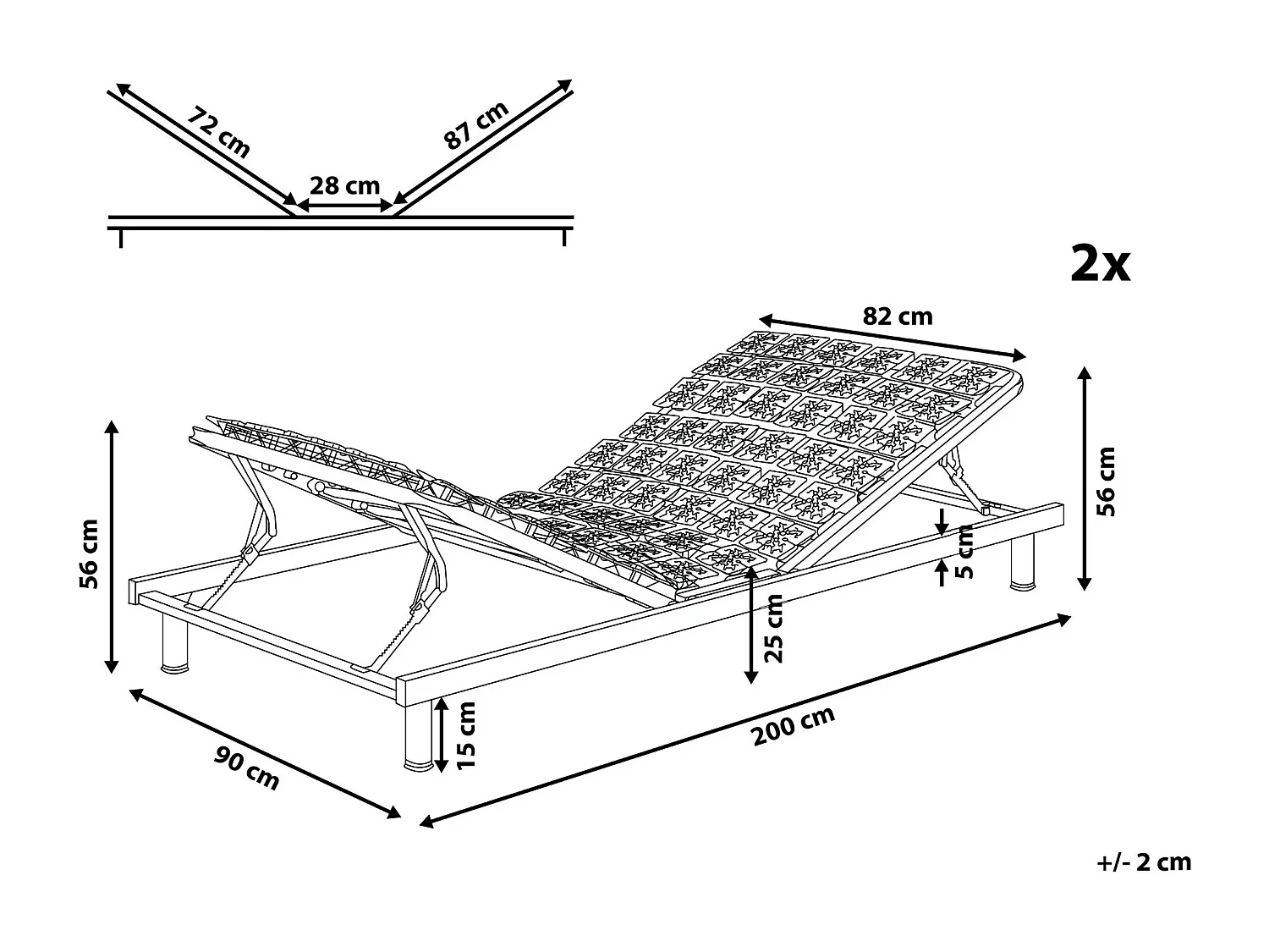 Lot de 2 sommiers à réglage manuel STAR 180 x 200 cm Gris clair