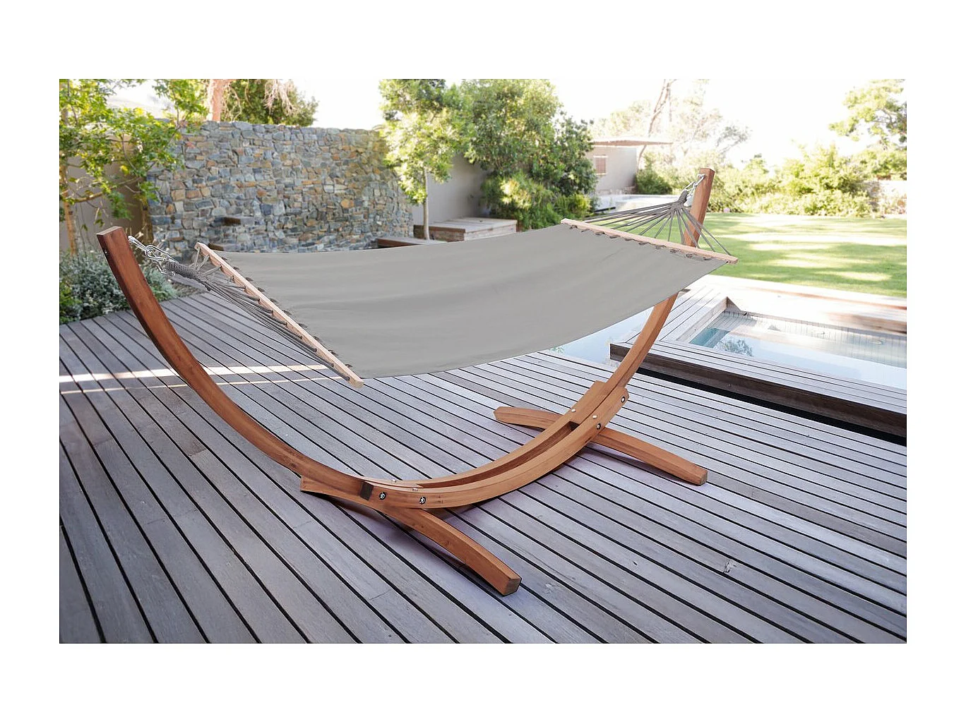 Hamac bois avec toile en coton "Dallas" - 3 m - Gris