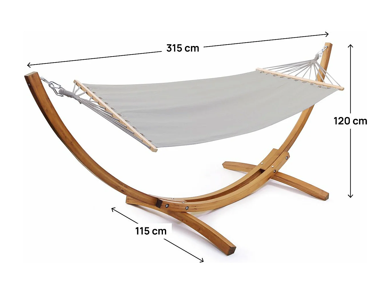 Hamac bois avec toile en coton "Dallas" - 3 m - Gris
