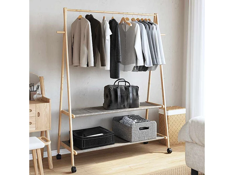 Porte vêtements et étagères roulettes 132x45,5x155,5cm bambou