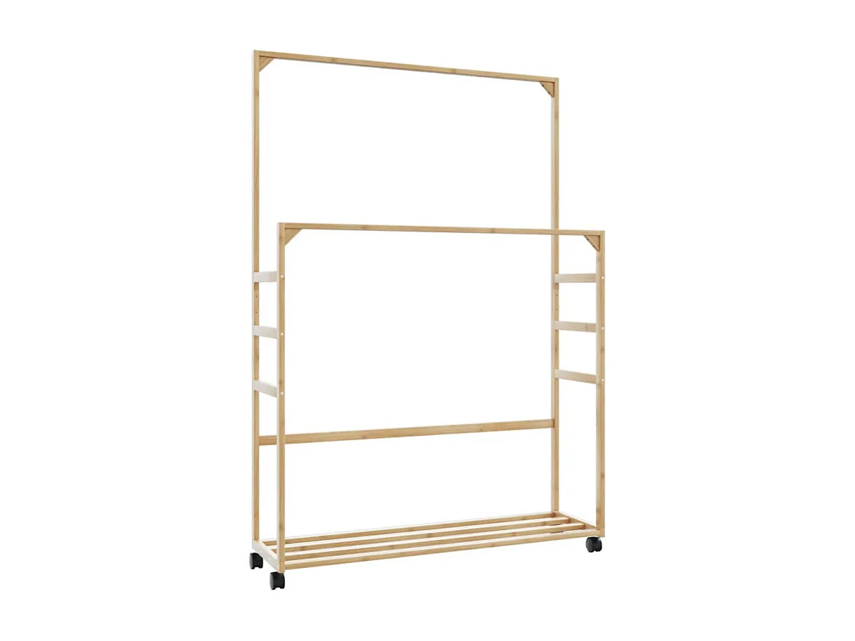 Porte vêtements et étagères et roulettes 90x35x155 cm bambou