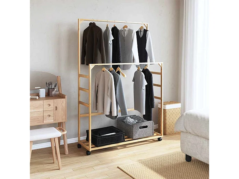 Porte vêtements et étagères et roulettes 90x35x155 cm bambou