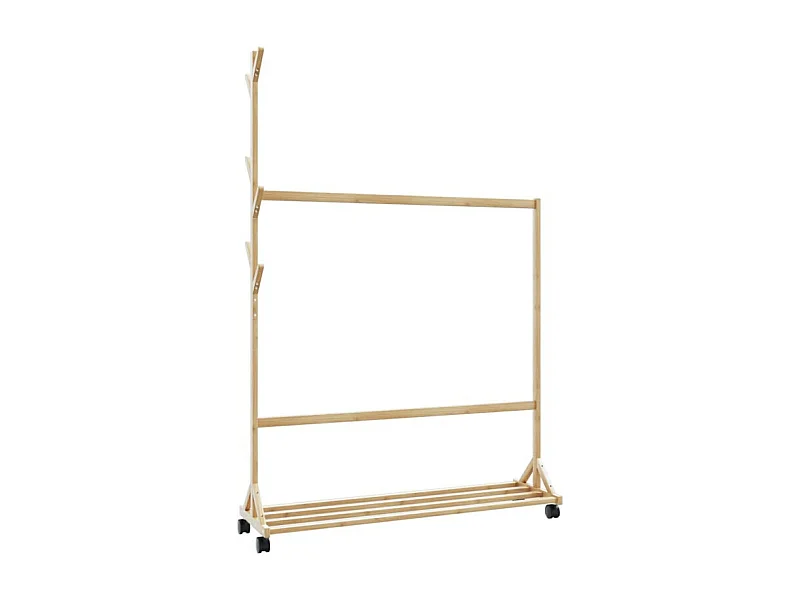 Porte vêtements avec crochets et roulettes 100x35x157 cm bambou