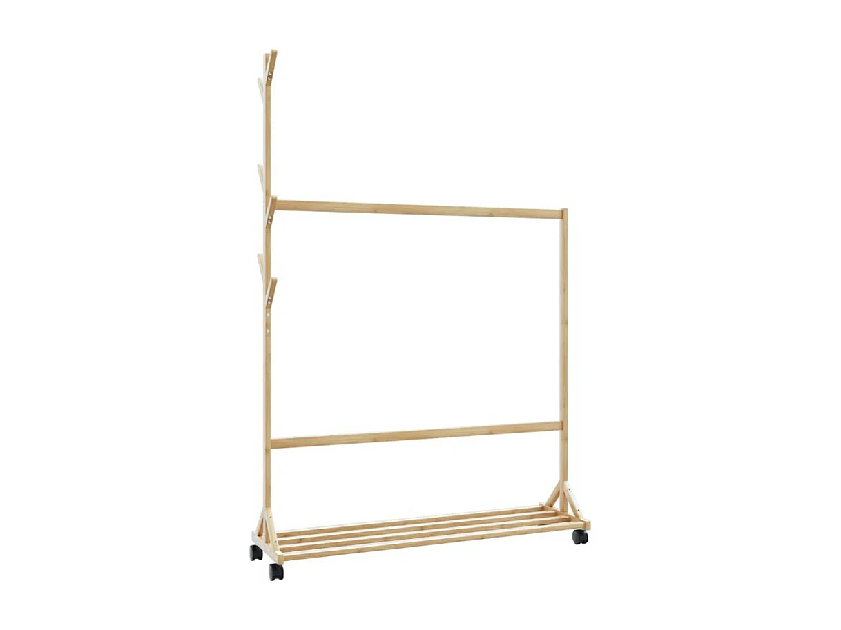 Porte vêtements avec crochets et roulettes 100x35x157 cm bambou