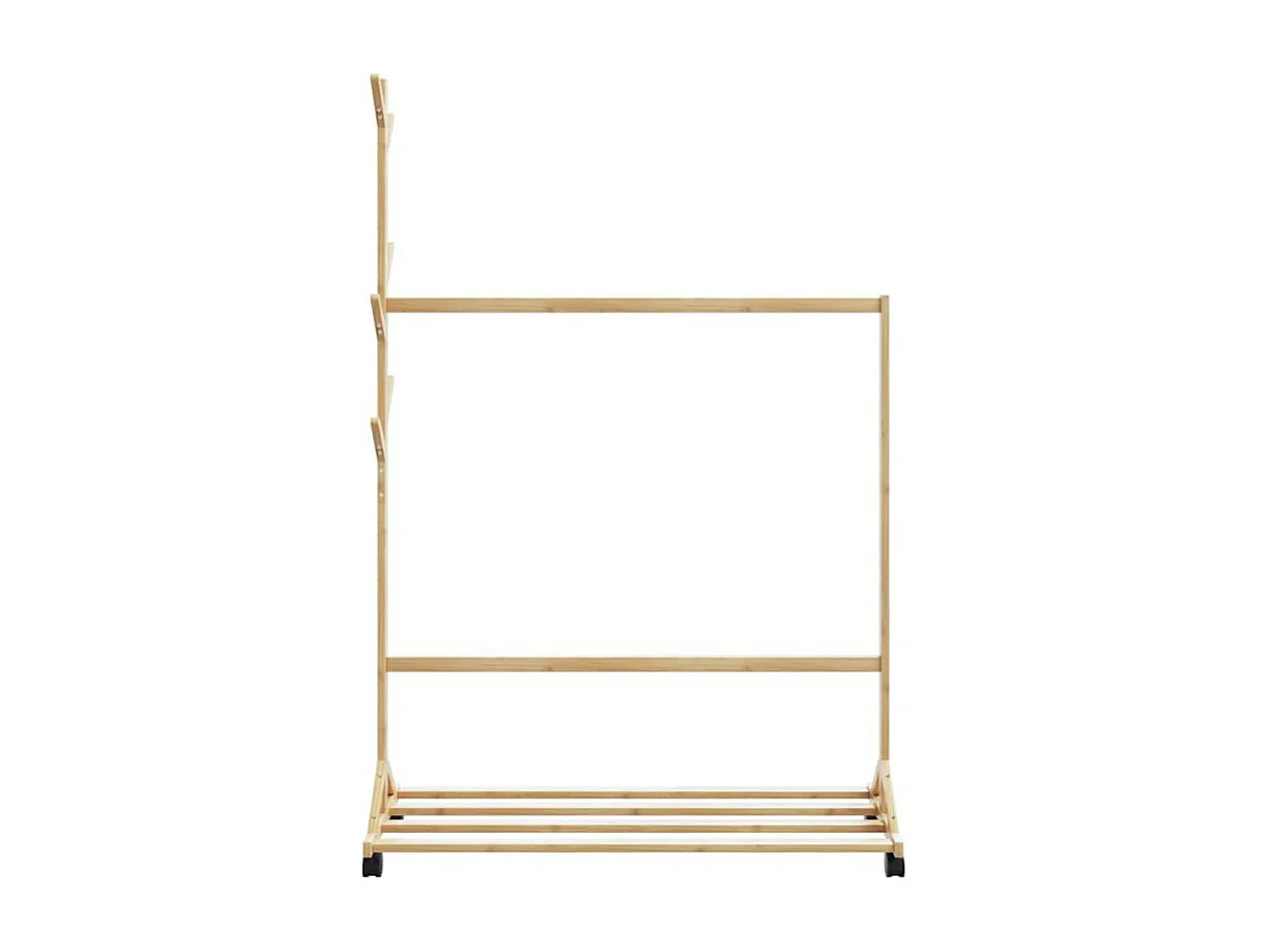 Porte vêtements avec crochets et roulettes 100x35x157 cm bambou