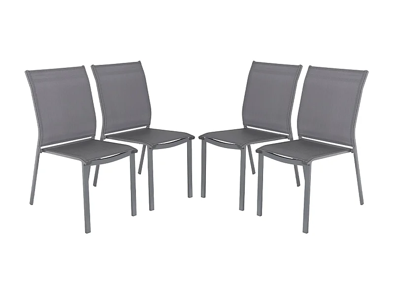 Lot de 4 chaises de jardin CLEVELAND empilables aluminium et textilene anthracite. 64.5 x 45.5 x 89.5 cm