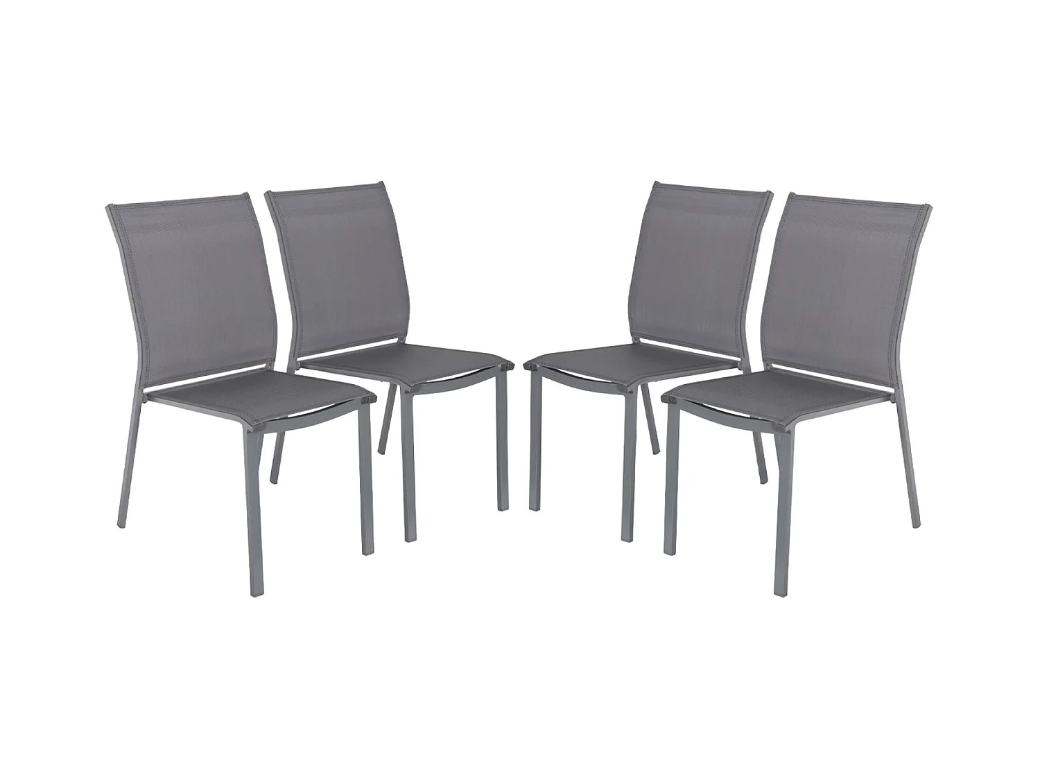 Lot de 4 chaises de jardin CLEVELAND empilables aluminium et textilene anthracite. 64.5 x 45.5 x 89.5 cm