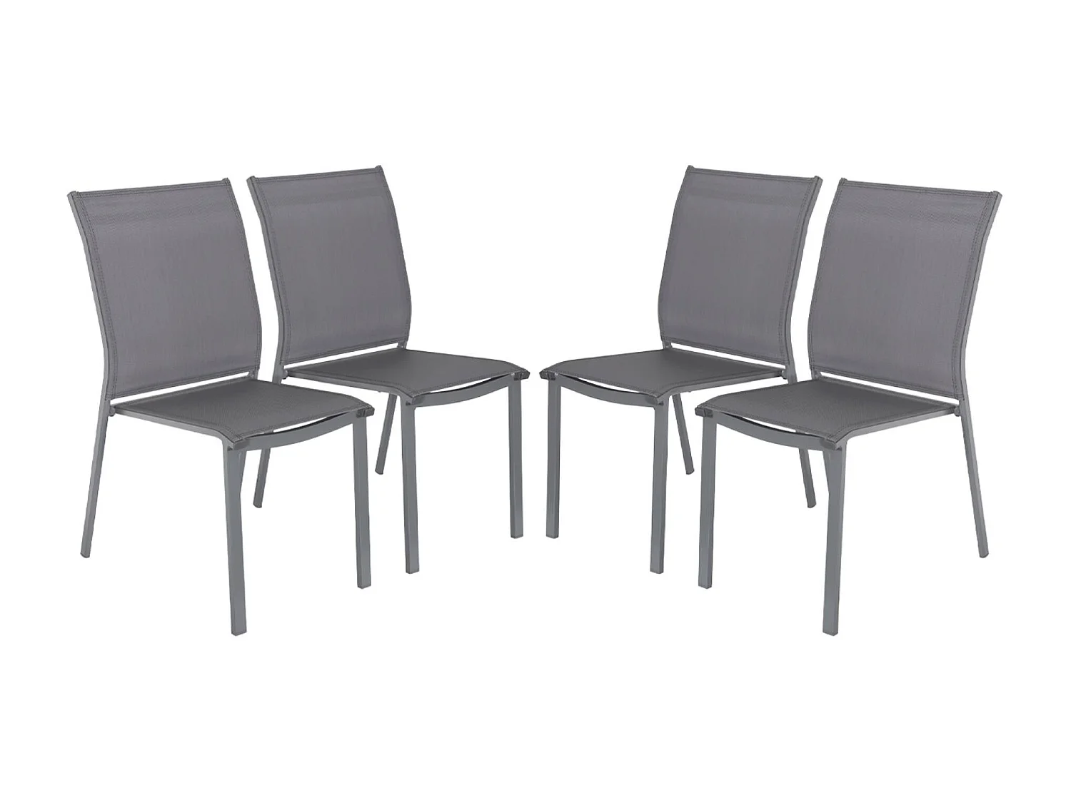 Lot de 4 chaises de jardin CLEVELAND empilables aluminium et textilene anthracite. 64.5 x 45.5 x 89.5 cm