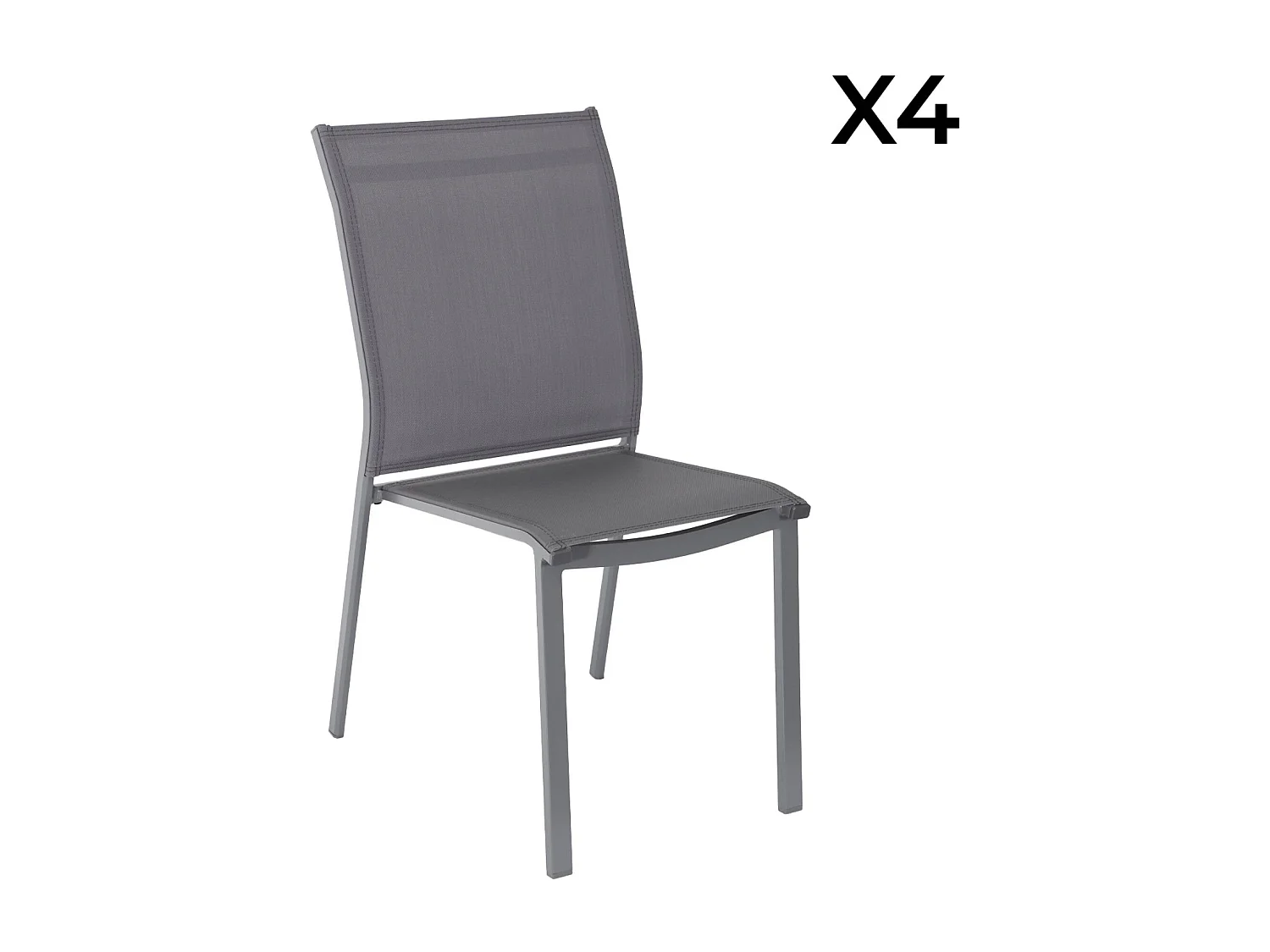 Lot de 4 chaises de jardin CLEVELAND empilables aluminium et textilene anthracite. 64.5 x 45.5 x 89.5 cm