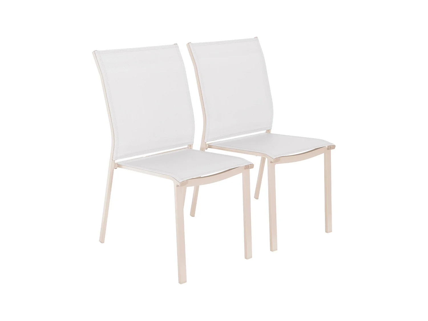 Lot de 2 chaises de jardin CLEVELAND empilables aluminium et textilene beige. 64.5 x 45.5 x 89.5 cm