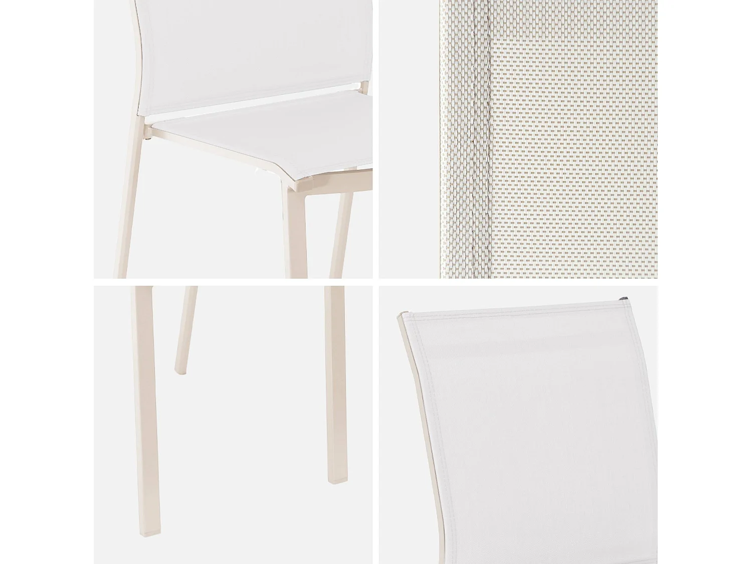 Lot de 2 chaises de jardin CLEVELAND empilables aluminium et textilene beige. 64.5 x 45.5 x 89.5 cm