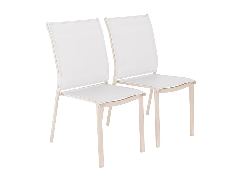 Lot de 2 chaises de jardin CLEVELAND empilables aluminium et textilene beige. 64.5 x 45.5 x 89.5 cm