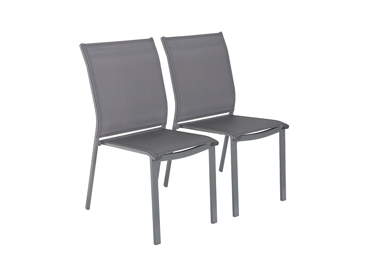 Lot de 2 chaises de jardin CLEVELAND empilables aluminium et textilene anthracite. 64.5 x 45.5 x 89.5 cm