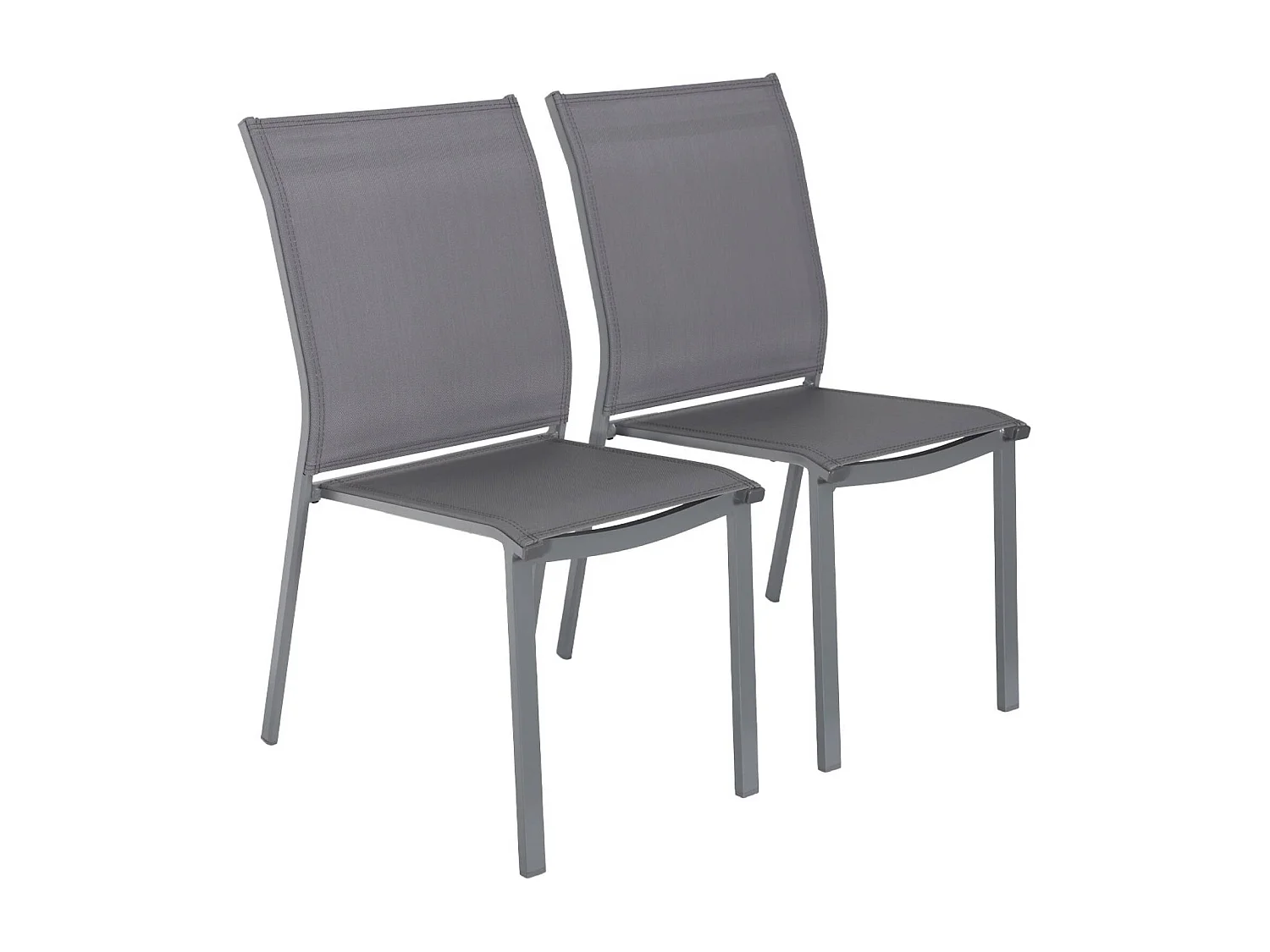 Lot de 2 chaises de jardin CLEVELAND empilables aluminium et textilene anthracite. 64.5 x 45.5 x 89.5 cm