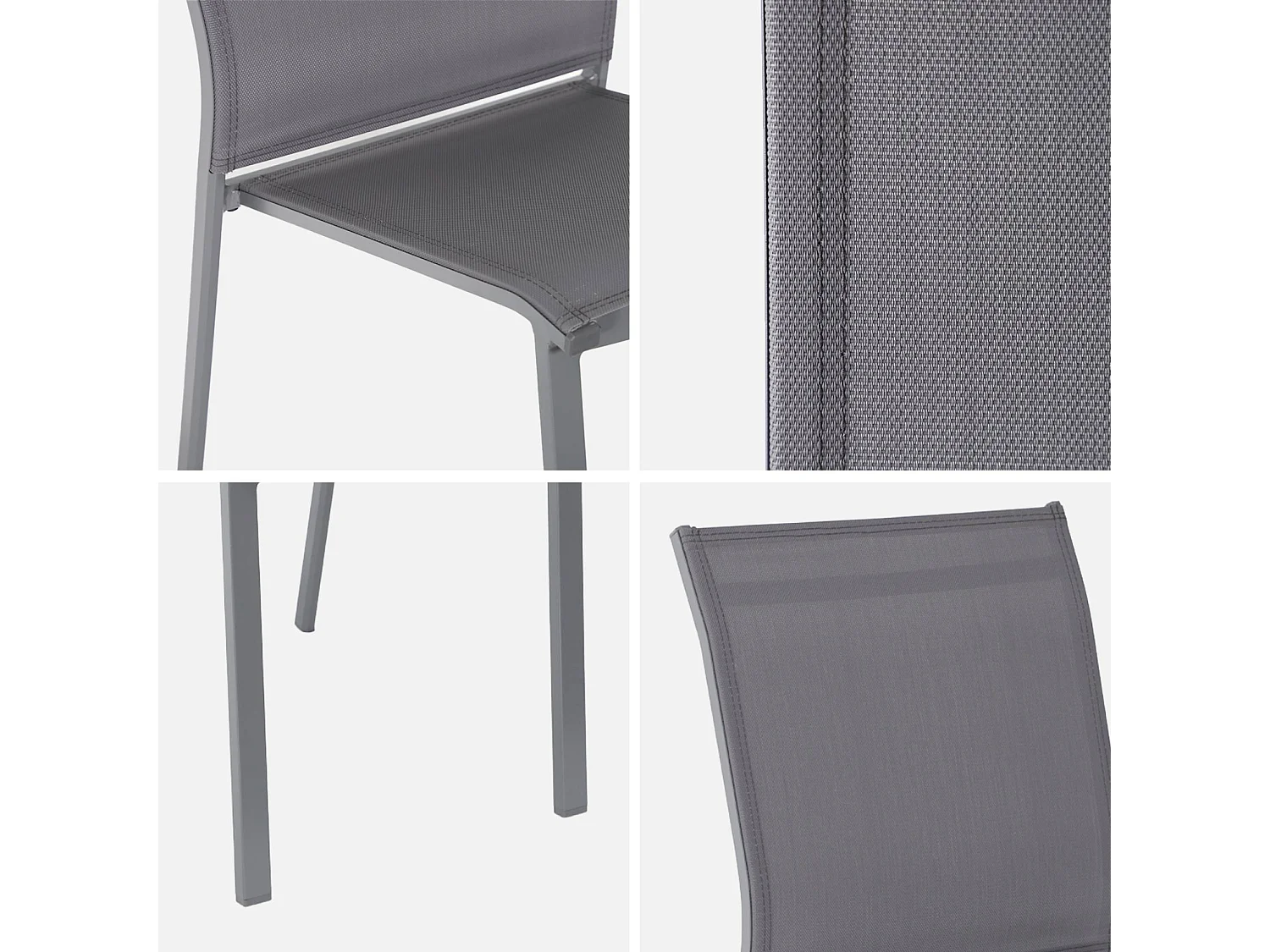 Lot de 2 chaises de jardin CLEVELAND empilables aluminium et textilene anthracite. 64.5 x 45.5 x 89.5 cm