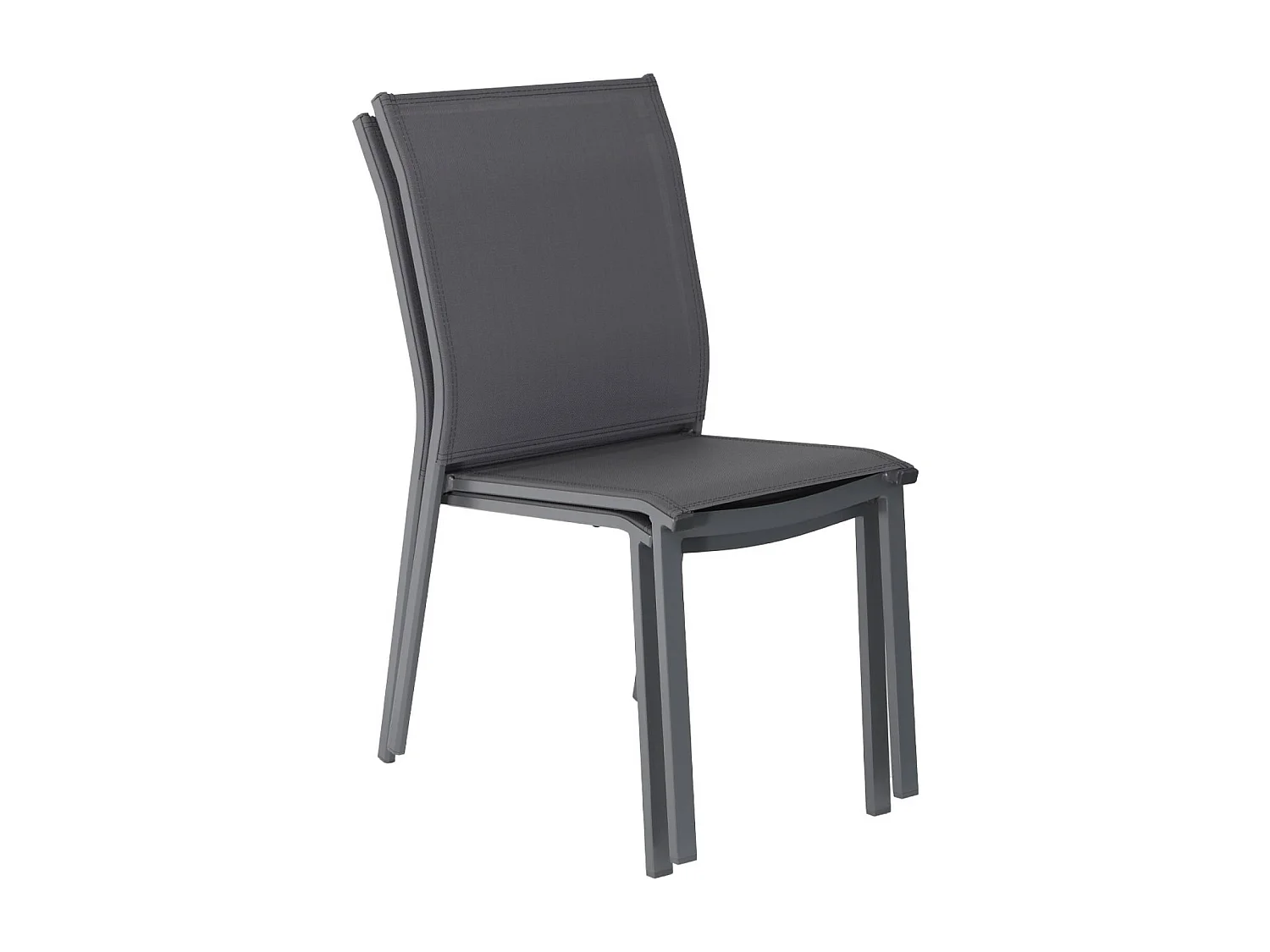Lot de 2 chaises de jardin CLEVELAND empilables aluminium et textilene anthracite. 64.5 x 45.5 x 89.5 cm