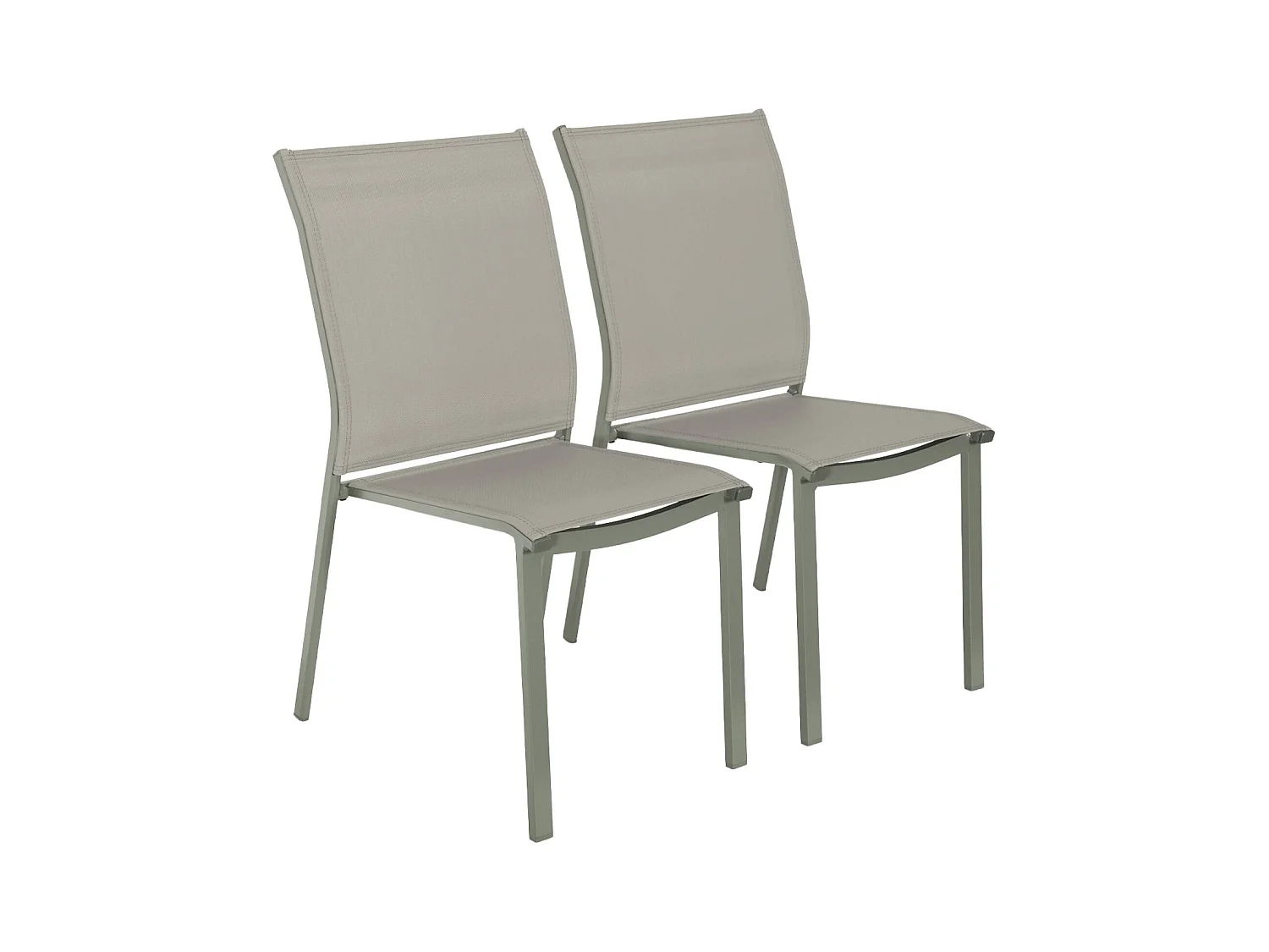 Lot de 2 chaises de jardin CLEVELAND empilables aluminium et textilene kaki. 64.5 x 45.5 x 89.5 cm