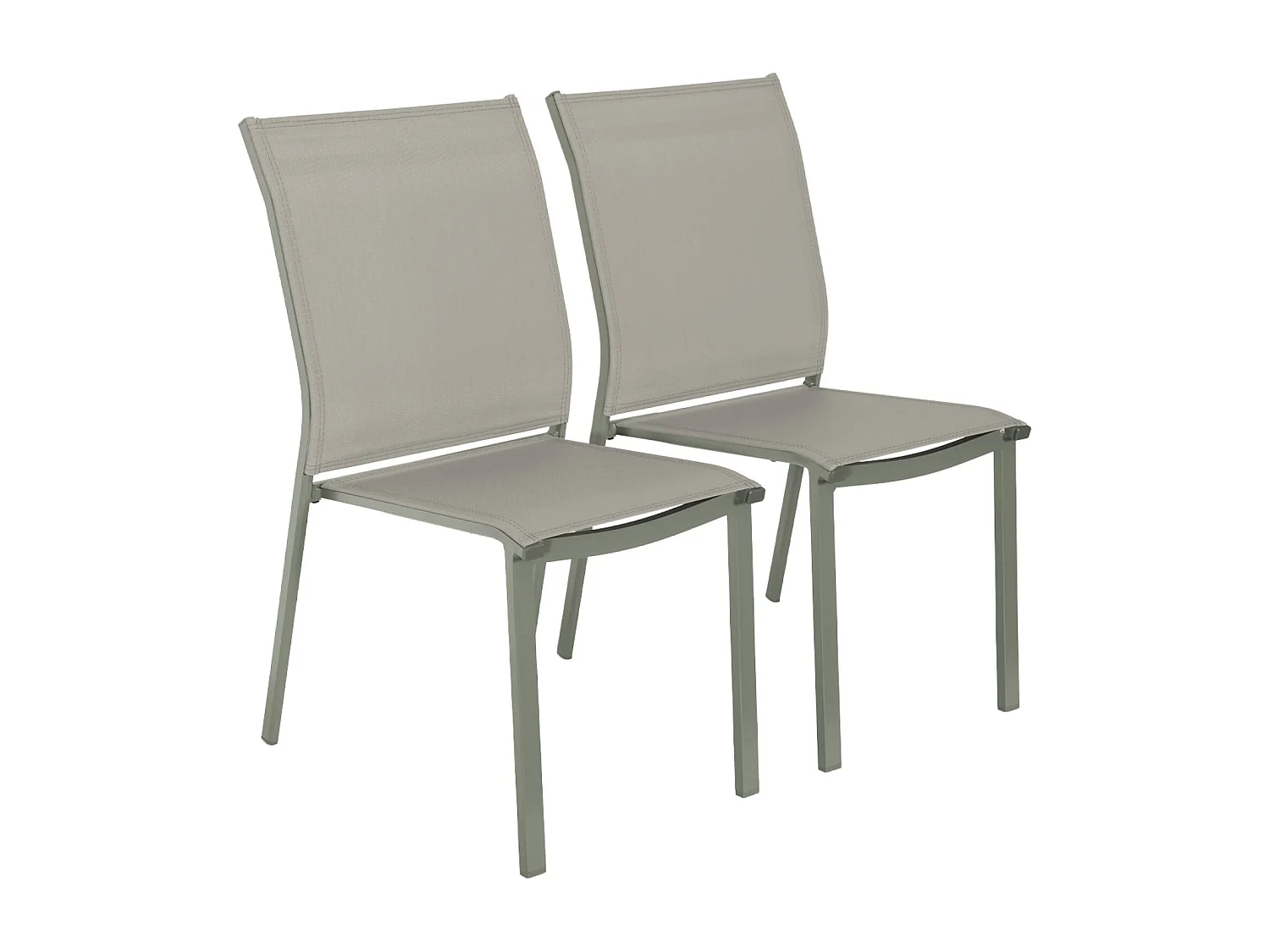Lot de 2 chaises de jardin CLEVELAND empilables aluminium et textilene kaki. 64.5 x 45.5 x 89.5 cm