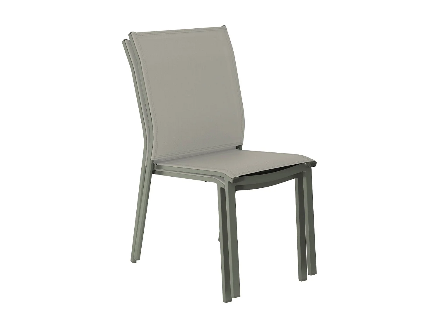Lot de 2 chaises de jardin CLEVELAND empilables aluminium et textilene kaki. 64.5 x 45.5 x 89.5 cm