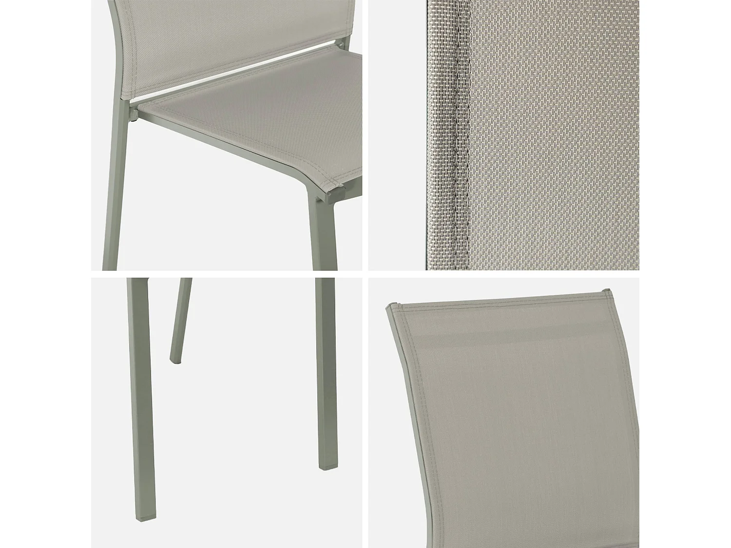 Lot de 2 chaises de jardin CLEVELAND empilables aluminium et textilene kaki. 64.5 x 45.5 x 89.5 cm