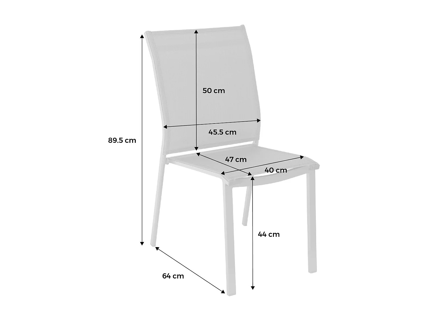 Lot de 2 chaises de jardin CLEVELAND empilables aluminium et textilene kaki. 64.5 x 45.5 x 89.5 cm