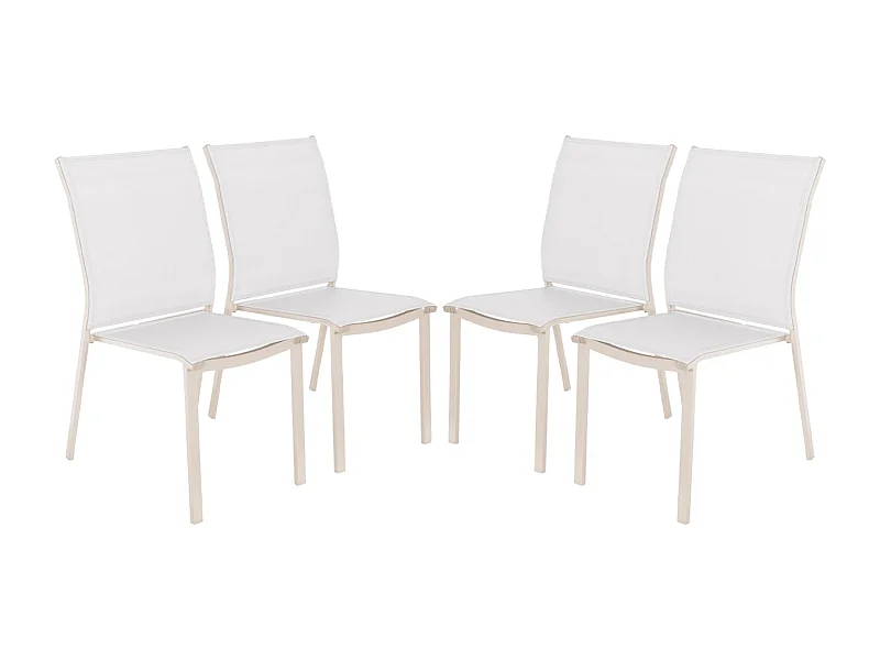Lot de 4 chaises de jardin CLEVELAND empilables aluminium et textilene beige. 64.5 x 45.5 x 89.5 cm