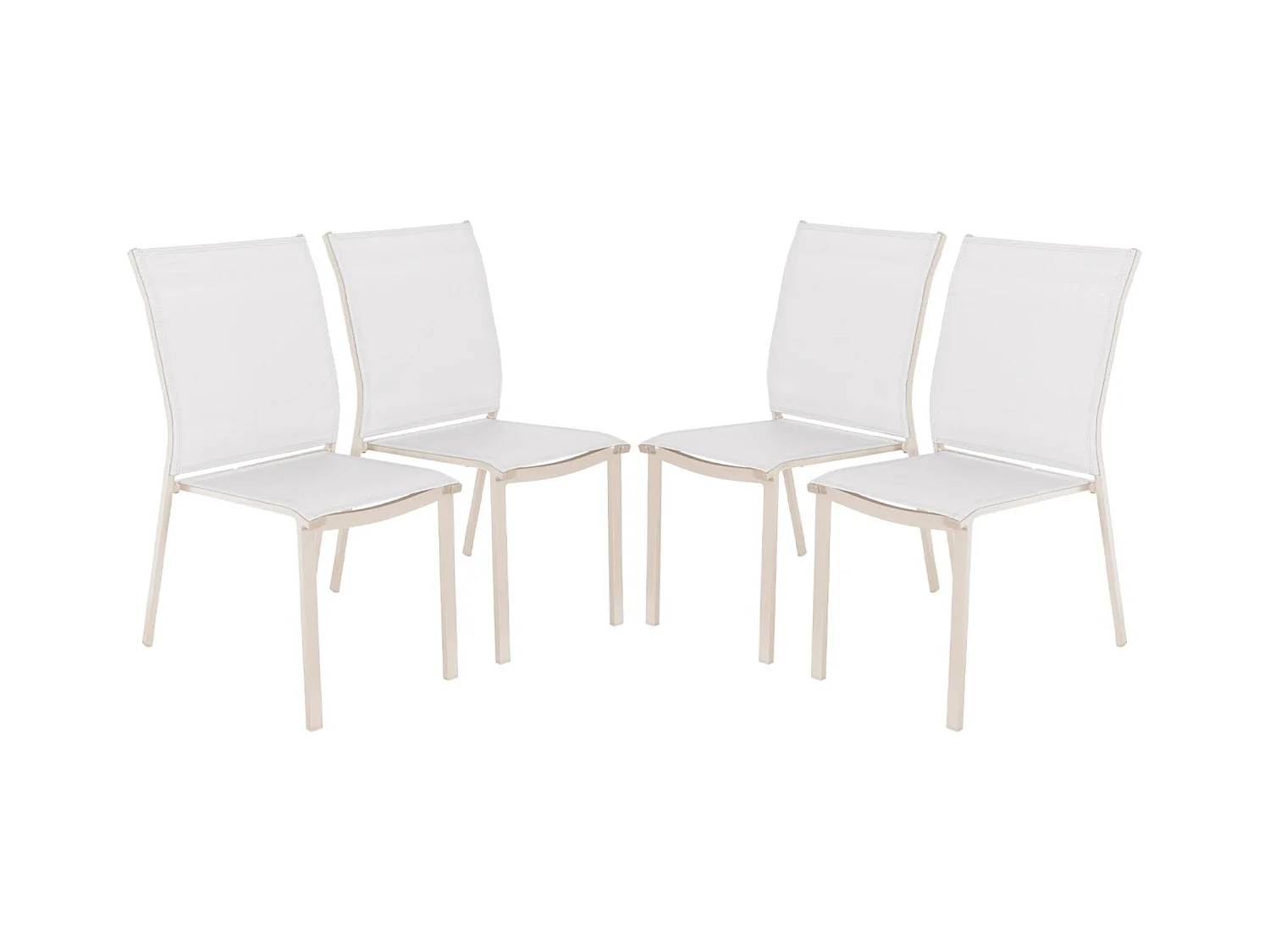 Lot de 4 chaises de jardin CLEVELAND empilables aluminium et textilene beige. 64.5 x 45.5 x 89.5 cm