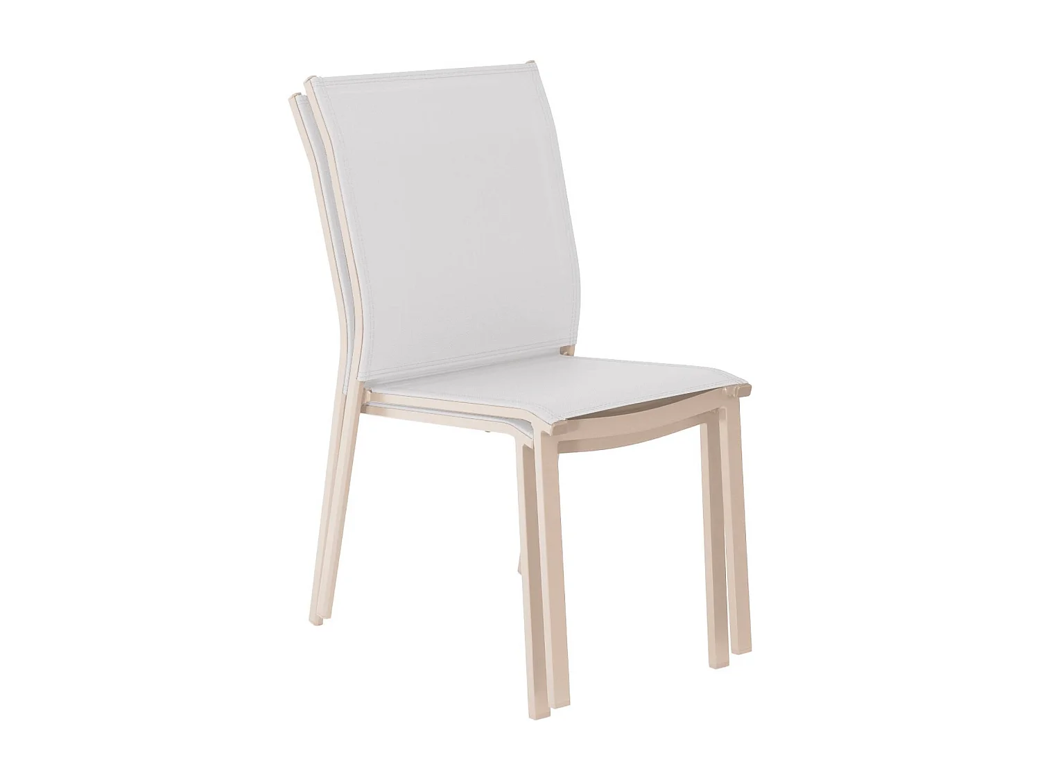 Lot de 4 chaises de jardin CLEVELAND empilables aluminium et textilene beige. 64.5 x 45.5 x 89.5 cm