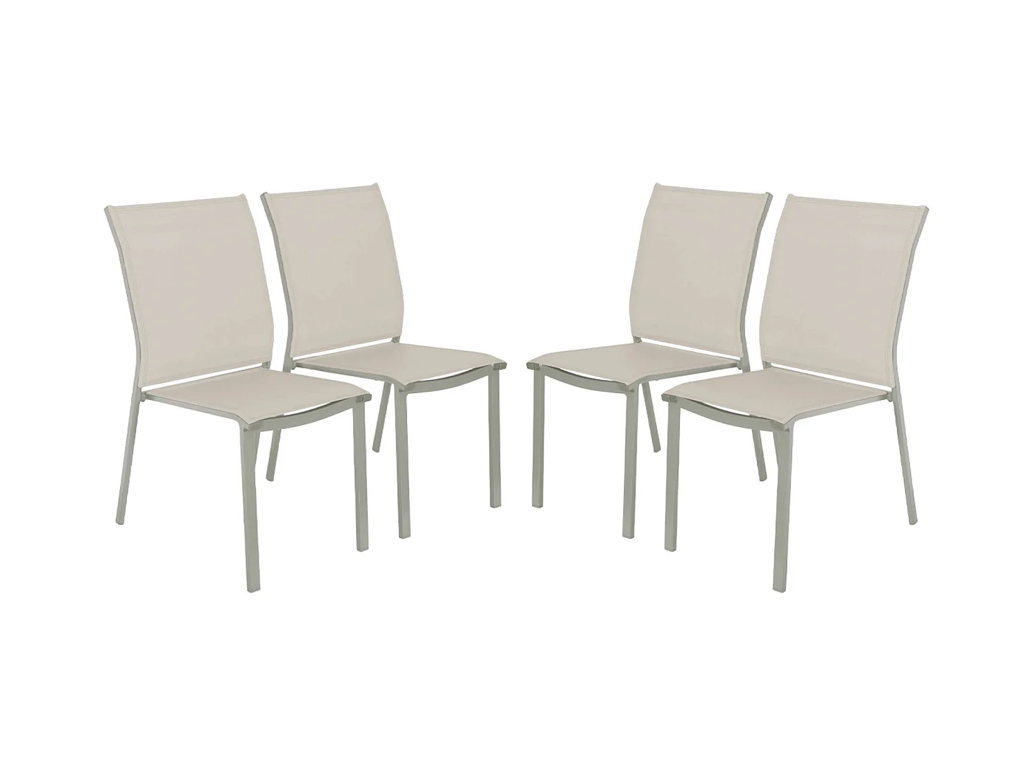 Lot de 4 chaises de jardin CLEVELAND empilables aluminium et textilene kaki. 64.5 x 45.5 x 89.5 cm