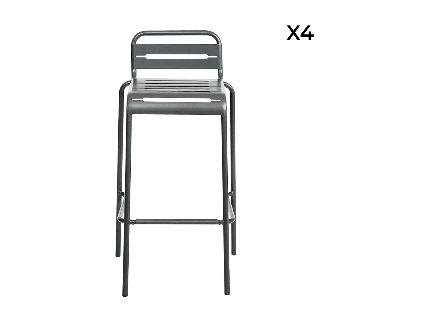 Lot de 4 chaises hautes de jardin acier. 4 places. anthracite. L 44 x P 41 x H 85cm