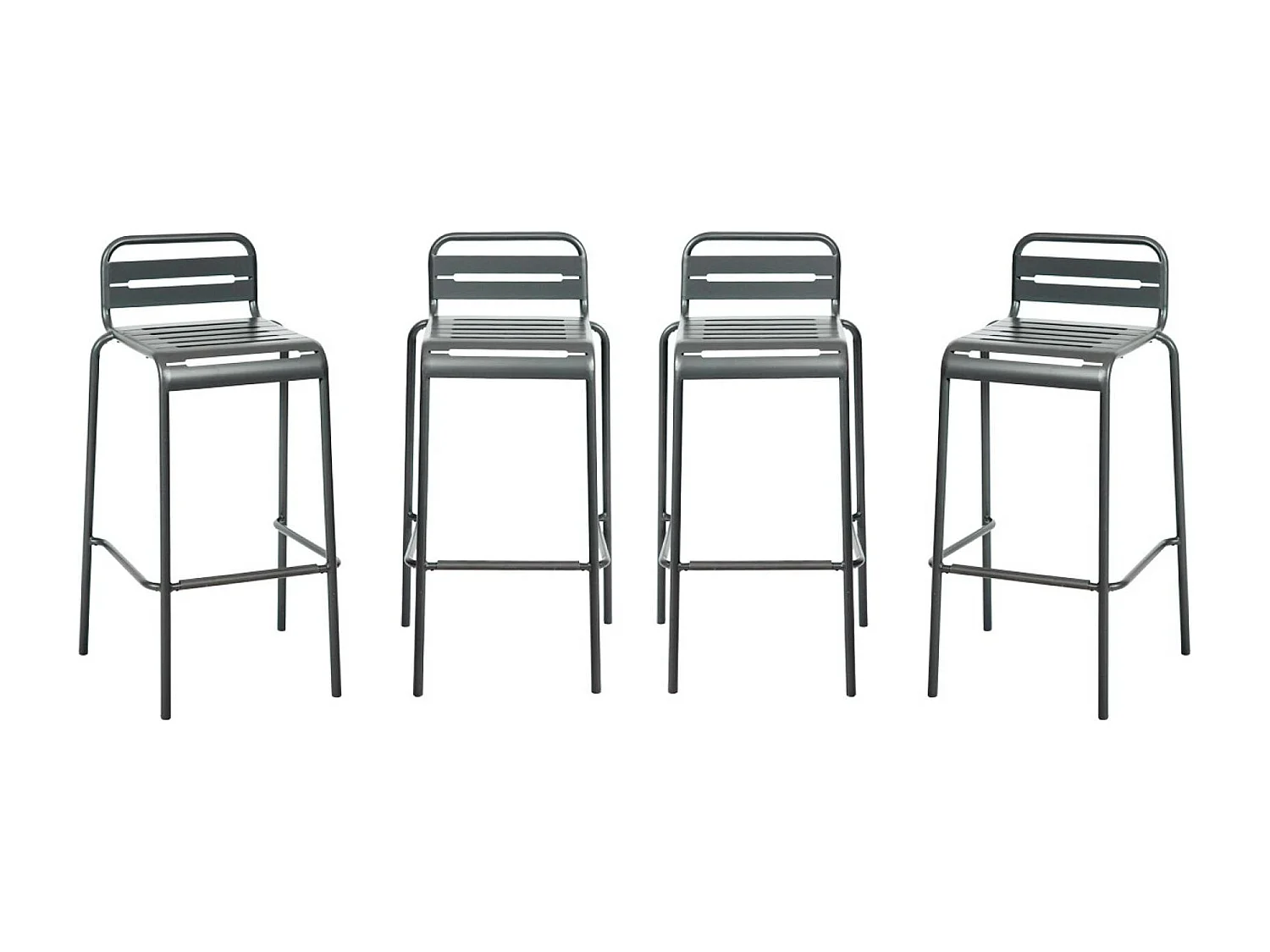 Lot de 4 chaises hautes de jardin acier. 4 places. anthracite. L 44 x P 41 x H 85cm