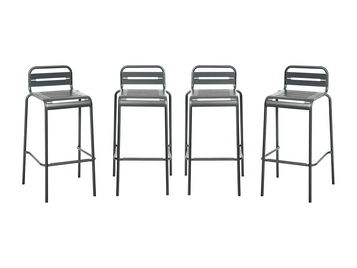 Lot de 4 chaises hautes de jardin acier. 4 places. anthracite. L 44 x P 41 x H 85cm