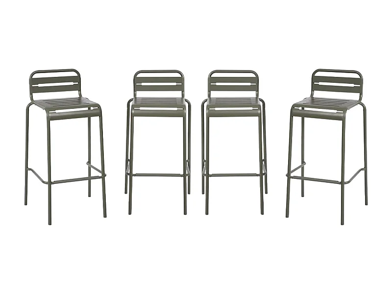Lot de 4 chaises hautes de jardin acier. 4 places. kaki. L 44 x P 41 x H 85cm