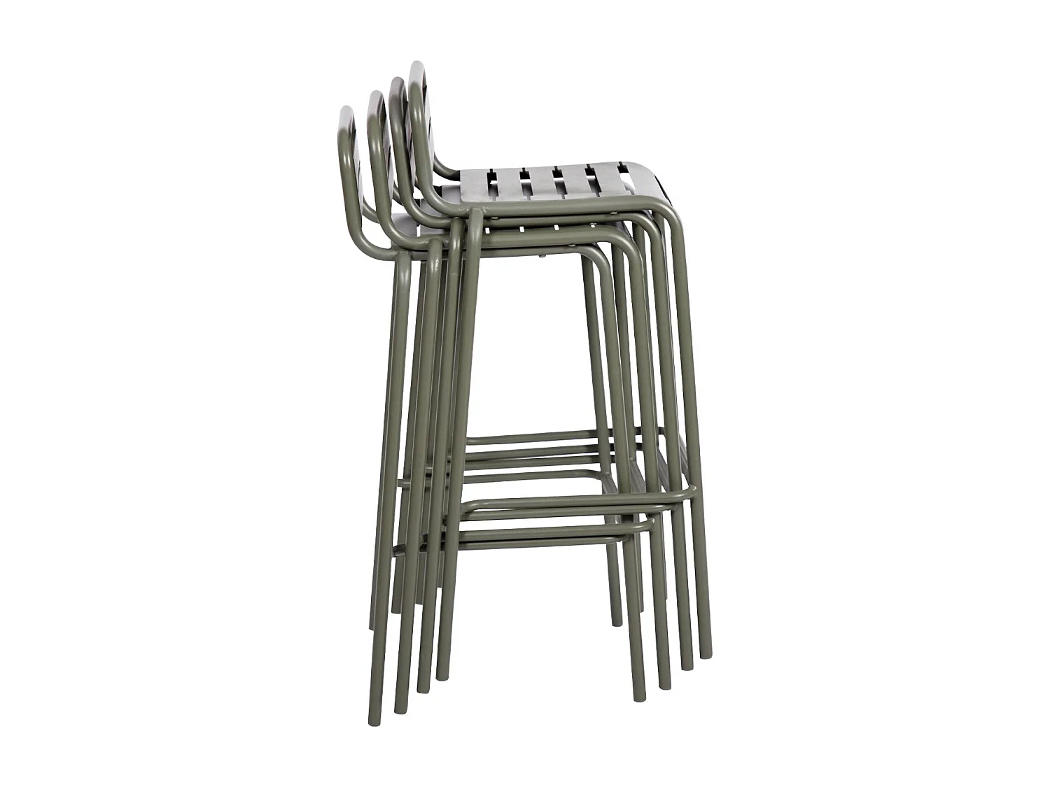 Lot de 4 chaises hautes de jardin acier. 4 places. kaki. L 44 x P 41 x H 85cm