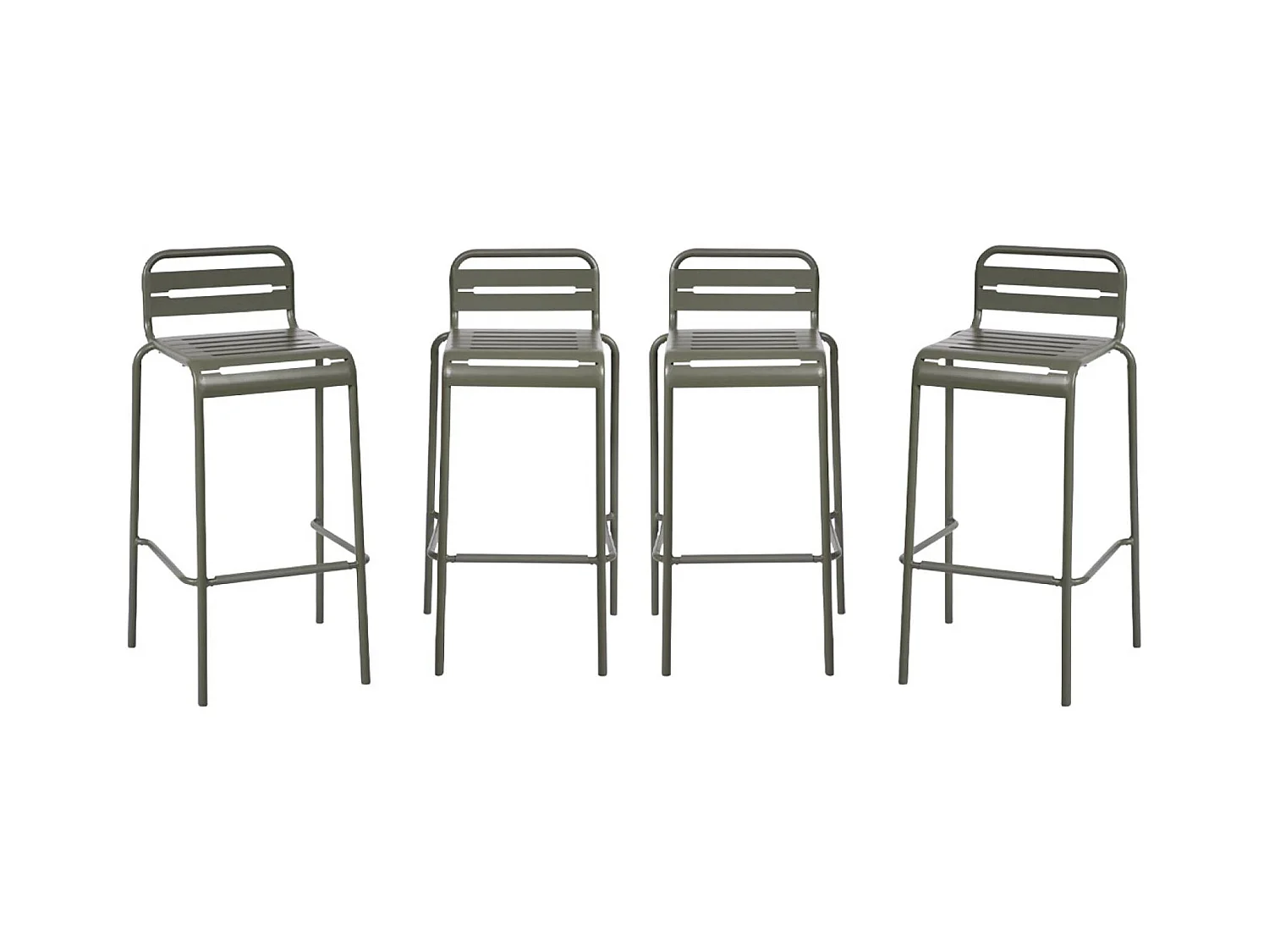 Lot de 4 chaises hautes de jardin acier. 4 places. kaki. L 44 x P 41 x H 85cm