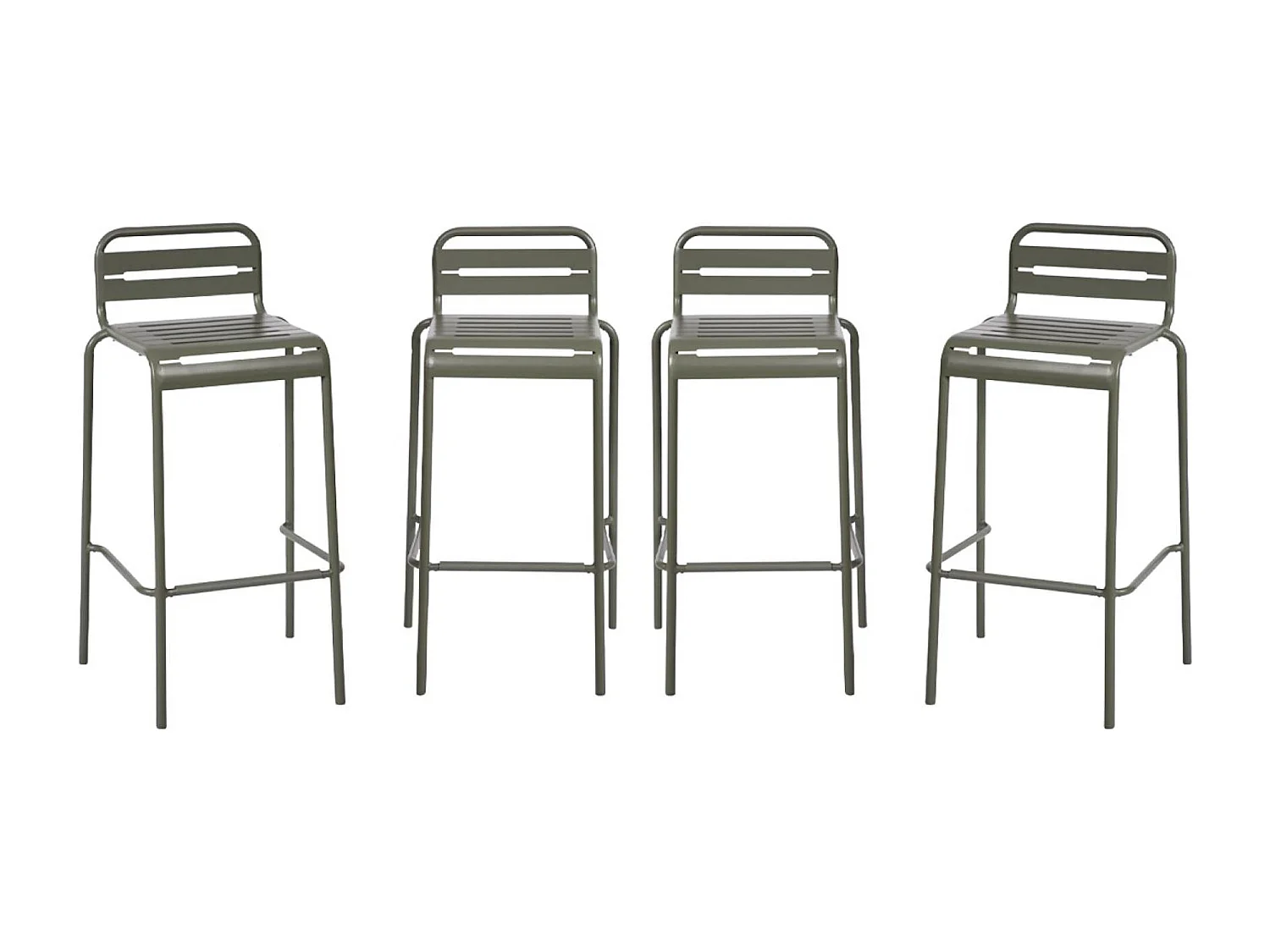 Lot de 4 chaises hautes de jardin acier. 4 places. kaki. L 44 x P 41 x H 85cm