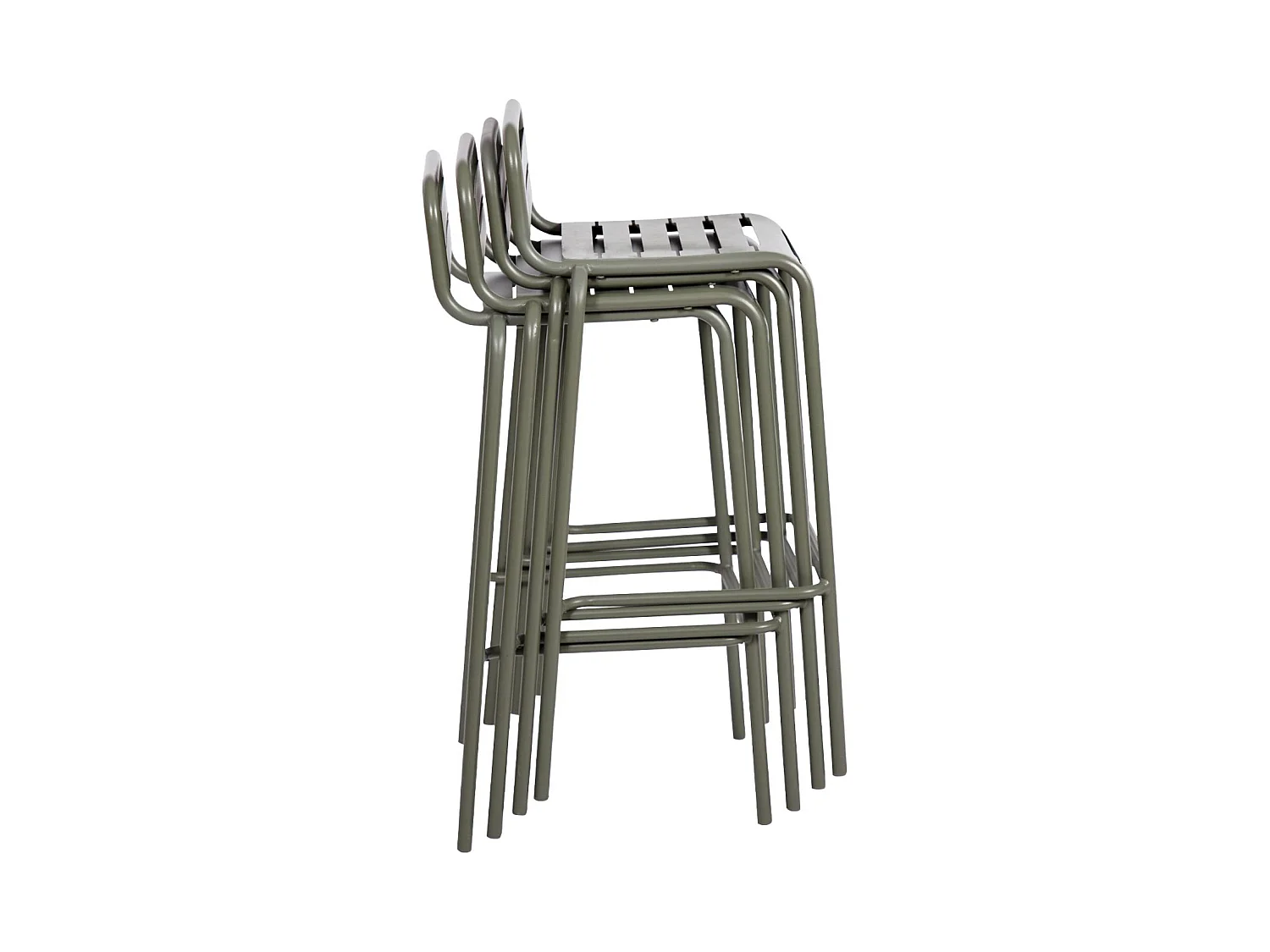 Taburete bistró de acero, set de 4 verde kaki