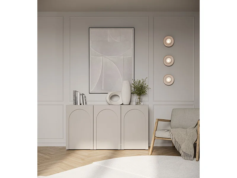 Buffet - 150 cm - 3 portes avec façades fraisées - gris cachemire - ARKADIA