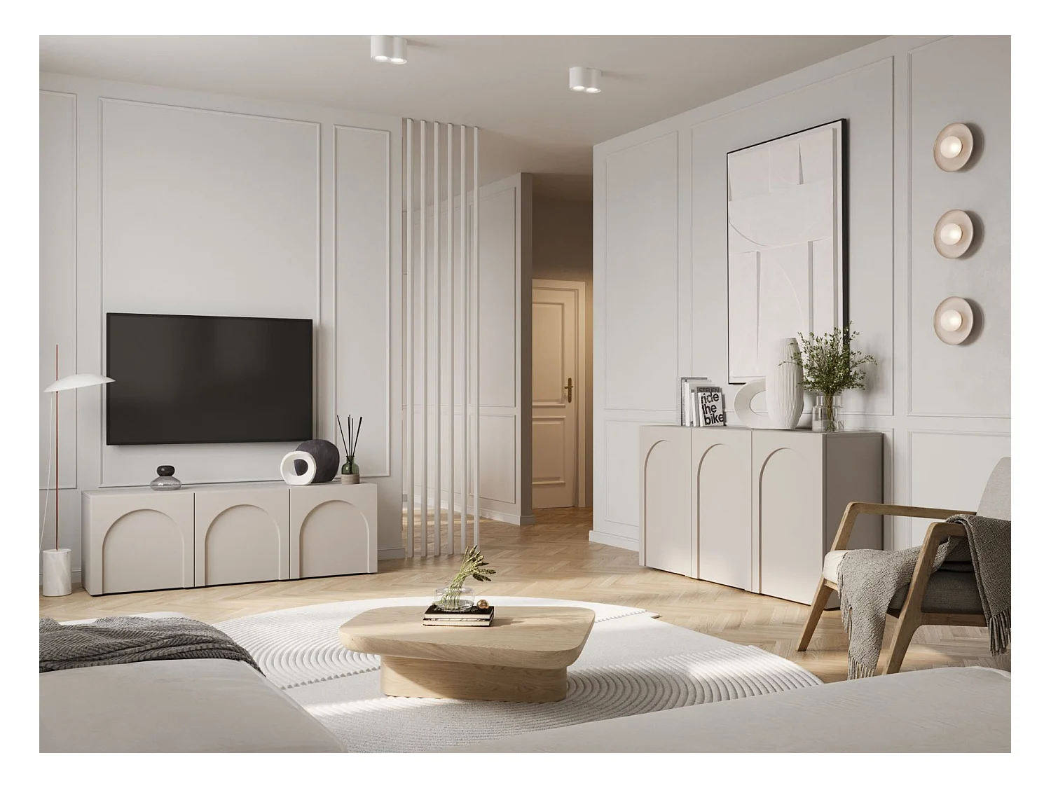 Buffet - 150 cm - 3 portes avec façades fraisées - gris cachemire - ARKADIA