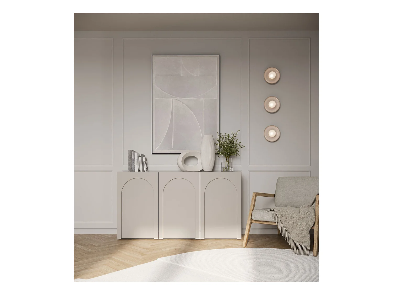 Buffet - 150 cm - 3 portes avec façades fraisées - gris cachemire - ARKADIA