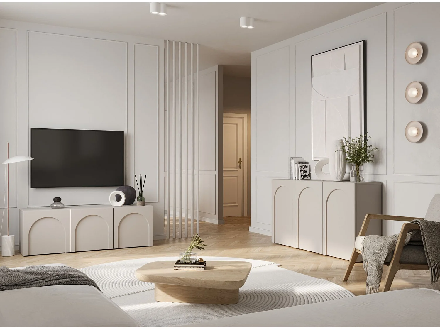 Buffet - 150 cm - 3 portes avec façades fraisées - gris cachemire - ARKADIA