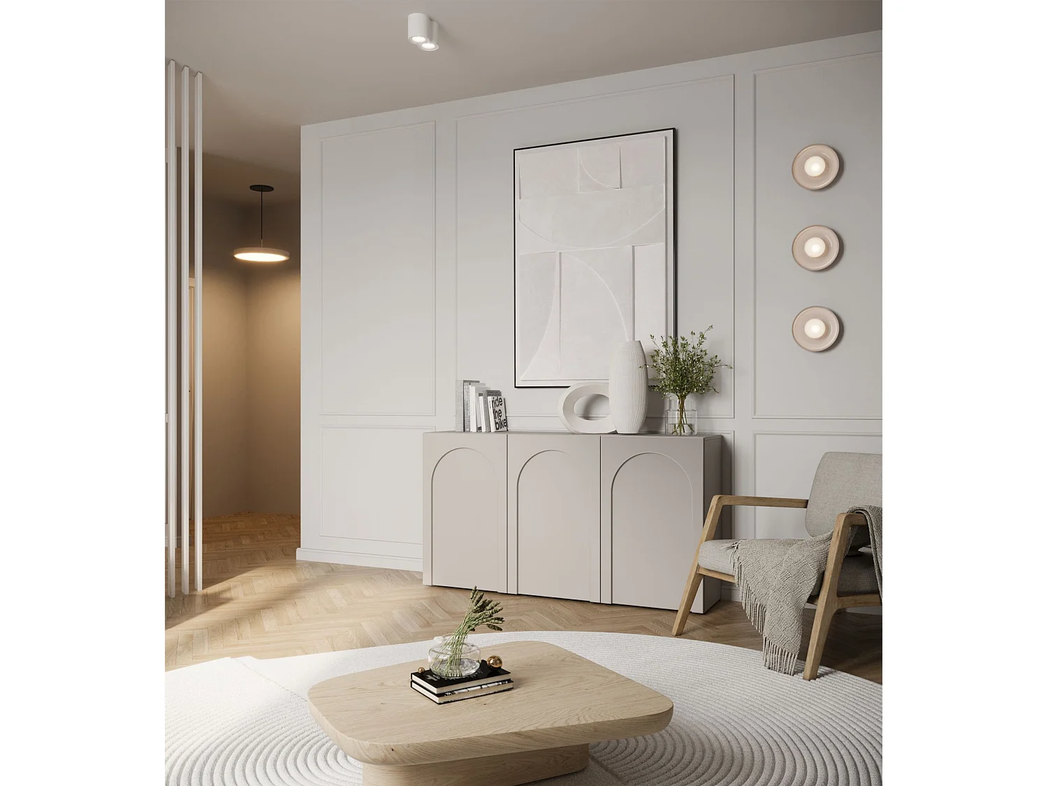 Buffet - 150 cm - 3 portes avec façades fraisées - gris cachemire - ARKADIA